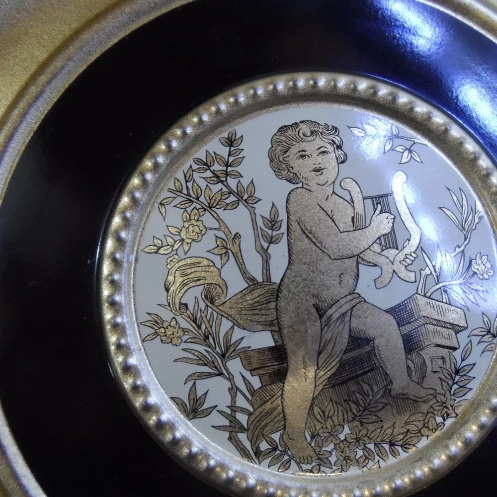 Vintage Guildcraft Double Sided Golden Cherub Angel Tin